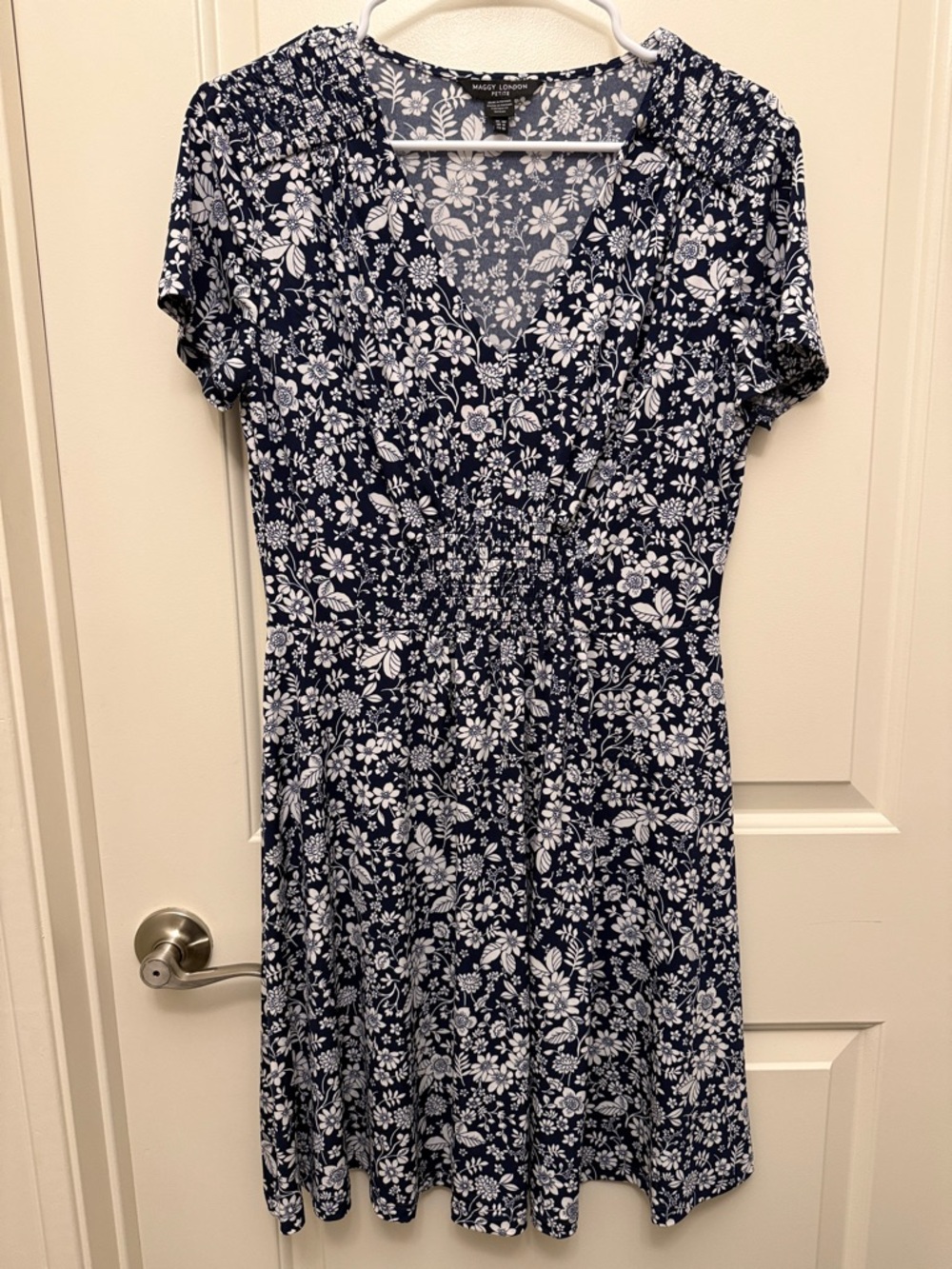 Maggy London Navy and White Floral Midi Dress